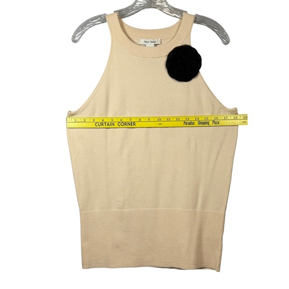 White House Black Market Silk Tank Top with Black Flower Brooch, Cream, Size L - Picture 3 of 6